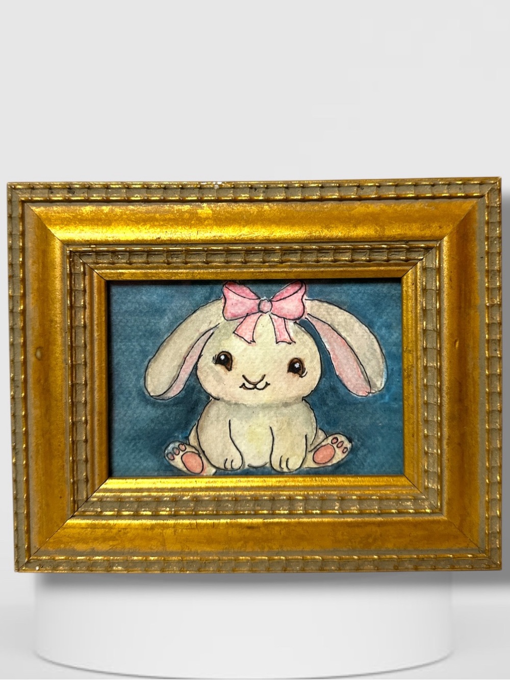 ORIGINAL FRAMED WATERCOLOR PAINTING BUNNY COQUETTE GIRL CAB6